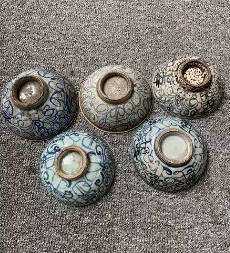 清代小青花喜字碗，小双喜碗，茶碗，12.5cm到13.5cm...