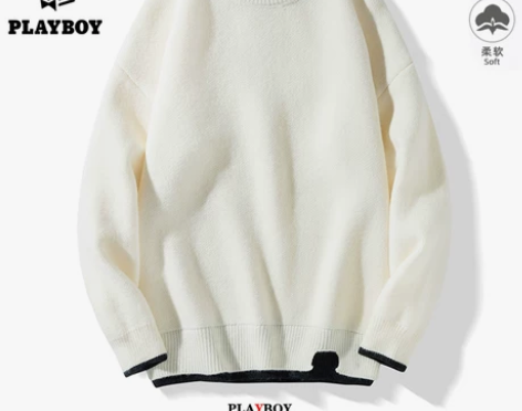 花花公子假两件毛衣男士打底秋冬季潮加绒厚宽...
