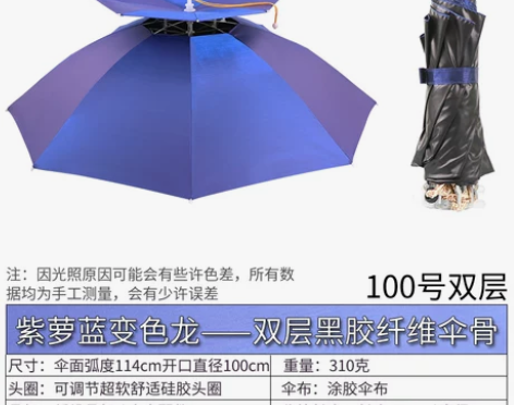 【狂欢价】钓鱼伞帽头戴伞帽折叠户外伞垂钓雨...