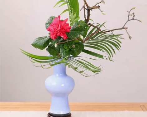 景德镇莲叶瓶花口瓶日本小原流花器 陶瓷花瓶...