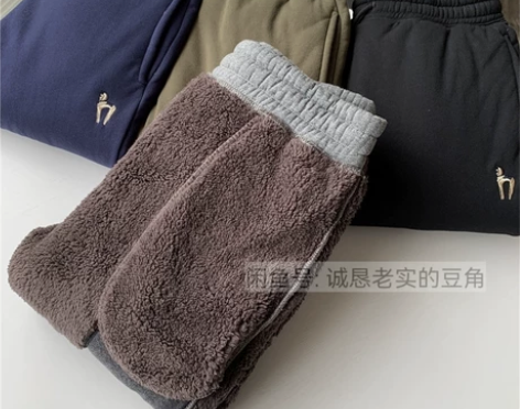 出口日本！加绒加厚长裤男冬季休闲保暖运动裤...