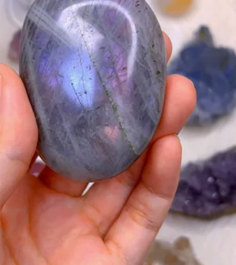 很美的梦幻懒紫粉橘月光拉长石 椭圆形手握,...