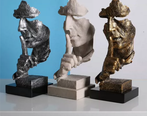 人脸雕塑创意人脸工艺品沉默是金北欧风复古装...