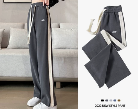灰色阔腿运动裤子女春秋2023新款高腰垂感...