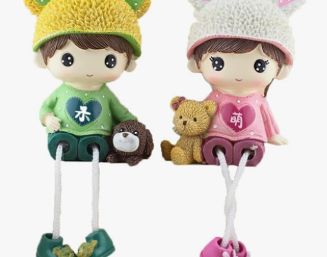 卡通创意呆萌吊脚情侣娃娃居家摆件结婚礼物生...