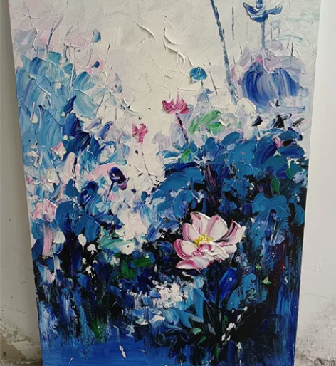 100%纯手绘油画立体抽象花卉植物壁画 年...