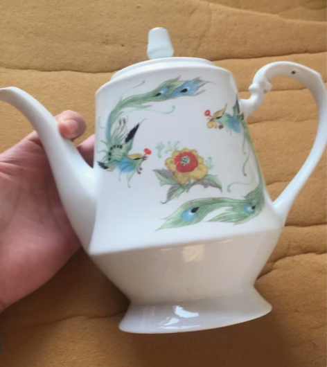 80年代 唐山三瓷 凤戏牡丹 茶壶 实图拍...