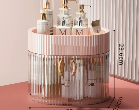 粉色少女款桌面防尘化妆品收纳盒家用ins风...