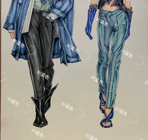 代画服装效果图手绘 马克笔 服装线稿 头像...