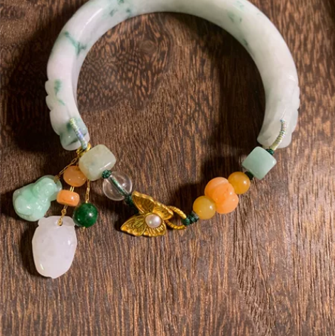 新中式天然翡翠大圈口半镯设计手链复古中国风...