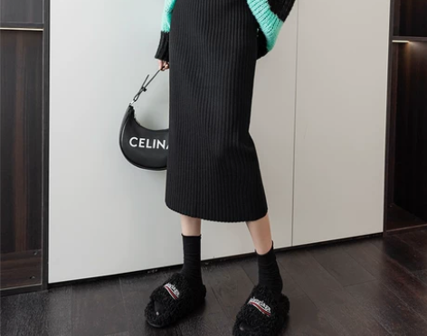 2023秋冬新款针织毛线高腰显瘦不开叉直筒...