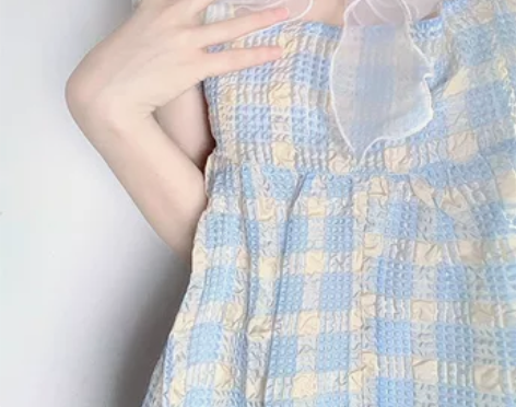 夏季小个子背带娃娃裙日系少女可爱小飞袖格子...