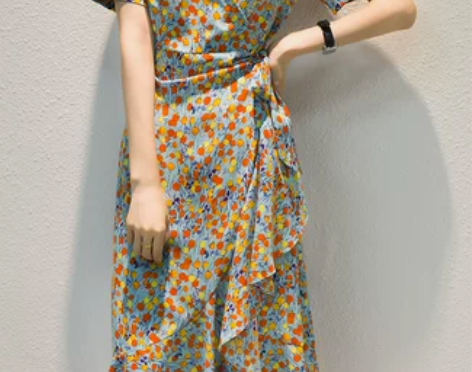 2021春夏新款胖妹性感减龄花色遮肚连衣裙...