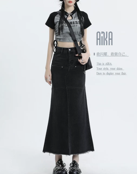 牛仔裙女小个子鱼尾裙春季新款长裙a字裙高腰...