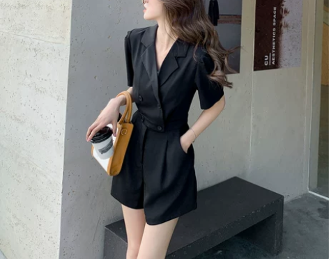 夏季新款法式小个子高级感气质高腰连身衣裤西...