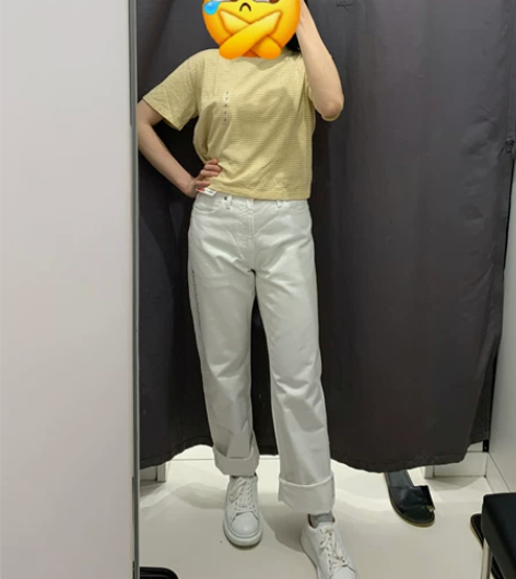 出优衣库女装直筒牛仔裤白色 155/62A...