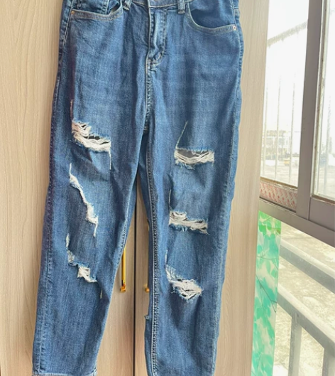 付邮送 潮流个性烂破洞补丁九分牛仔裤休闲 ...