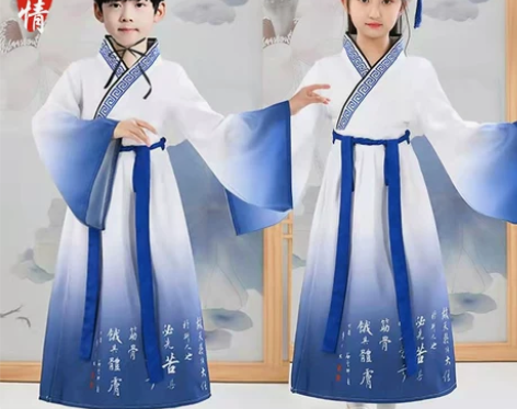 儿童古装女童国学汉服三字经唐装古诗朗诵服书...