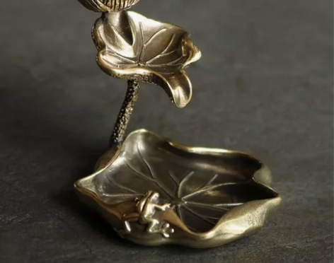 纯黄铜香炉  荷花倒流香  办公室摆件 高...