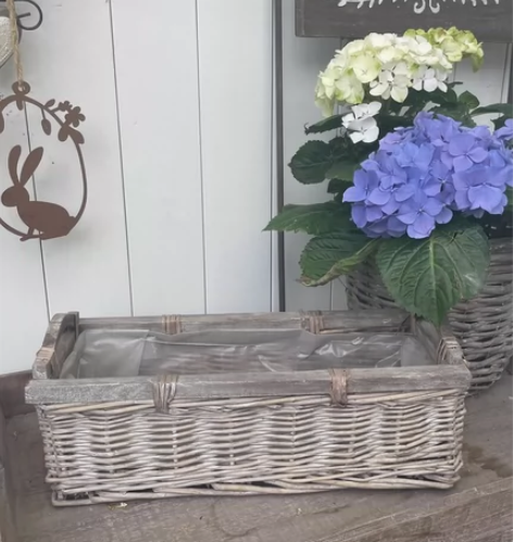 做旧法式乡村田园复古木把手柳编篮藤编篮花盆...