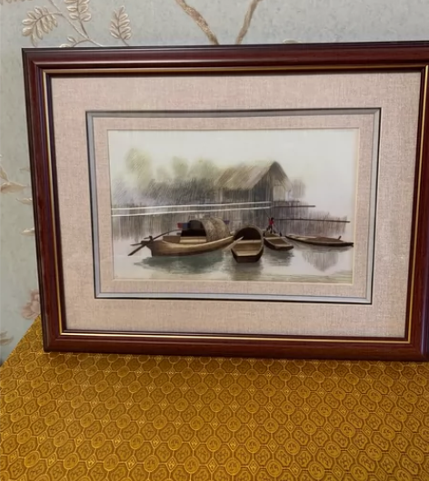 苏绣挂画装饰画，水乡风情外框尺寸45*35...