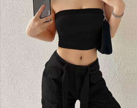 黑色裹胸背心女打底一片式薄内搭上衣防走光带...