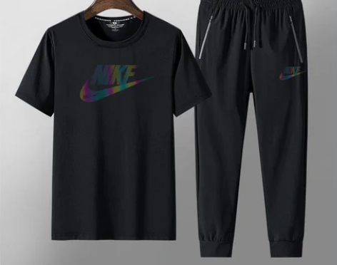 夏季冰丝速干短袖t恤男士运动休闲套装男弹力...