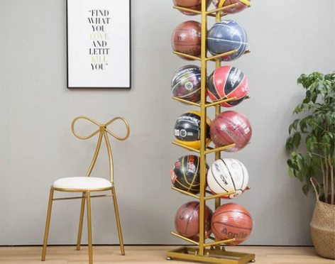 家用篮球架收纳架儿童成人足球羽毛球拍置物圆...