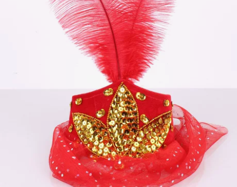 新疆舞蹈帽子羽毛头饰舞台演出头饰蒙古帽女士...