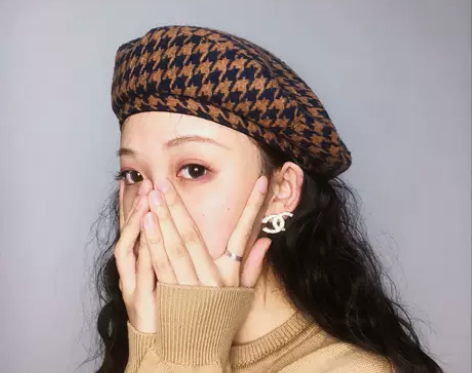 姚叔叔/摩登复古年代感洋气千鸟格纹贝雷帽百...