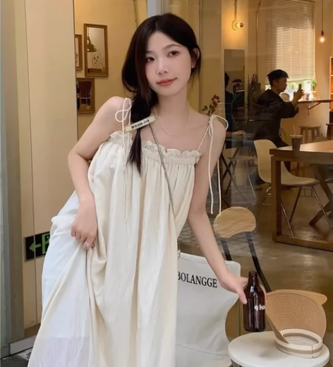 kumikumi慵懒风宽松休闲吊带连衣裙女...