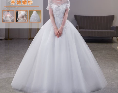 无裙撑，一字肩婚纱礼服2022新娘新娘结婚...