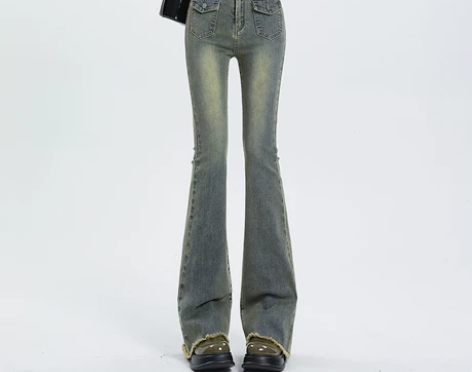 VMZM复古做旧设计感喇叭裤2022秋季新...