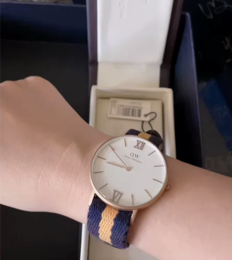 DW腕表拼皮表带手表 拼接牛皮+编织盘径：...