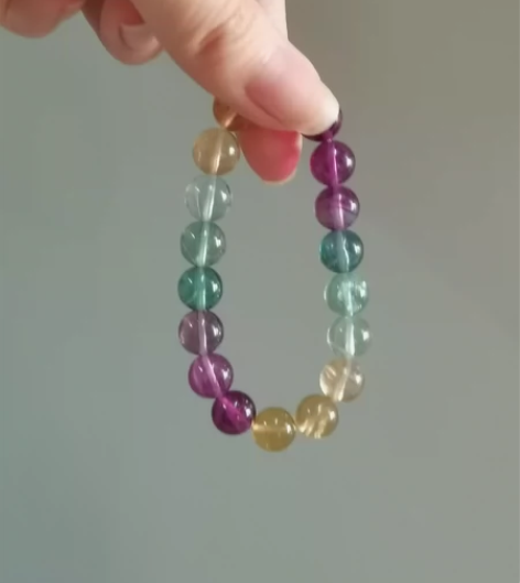 彩萤石手串9mm出闲置 彩碧玺平替 手串太...