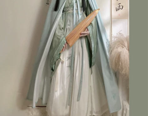 仙楚姬原创汉服晋制交领一片式披风印花中国风...