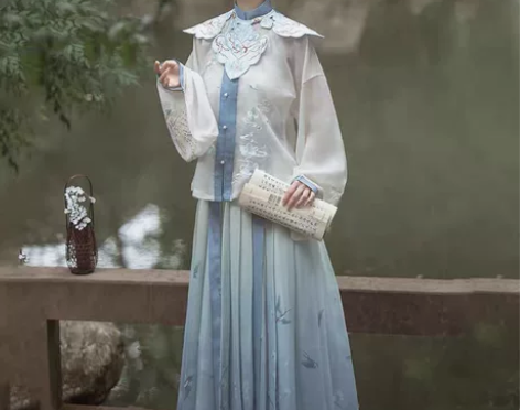 桔屿原创汉服女玉骨云肩明制立领对襟短衫中国...