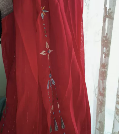 花半汉服 大红红色绣花刺绣印花 齐腰襦裙下...