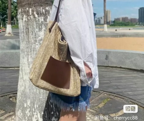 全新仿草编包女编织单肩包高级质感小众通勤托...
