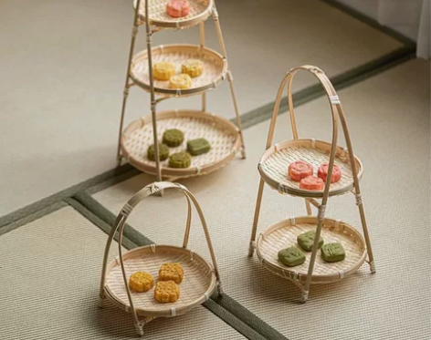 手工竹编提篮家用点心茶点盘水果篮子糕点托盘...