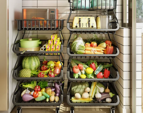 厨房蔬菜置物架落地多层可移动家用放菜架子水...