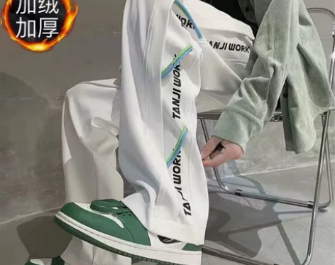 白色休闲裤子男夏季新款设计感拼接直筒卫裤港...