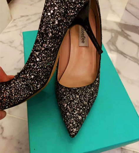 银色钻石亮片高跟鞋 36码 绝美 跟高7厘...