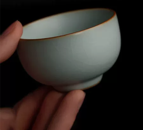 汝窑功夫茶杯主人杯陶瓷景德镇青瓷品茗杯开片...