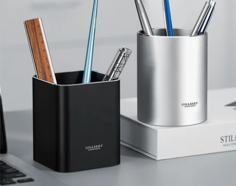 笔筒摆件 桌面笔筒摆件创意铝合金办公室方形...