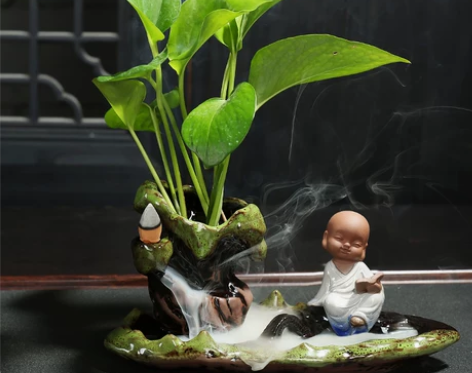 茶宠倒流香茶台摆件小花瓶小沙弥摆件禅意小和...