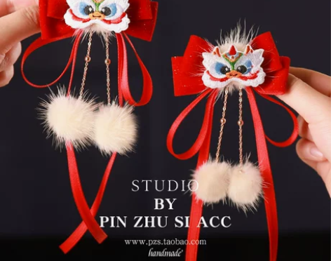 2024龙年宝宝汉服古风新年红色喜庆发夹女...