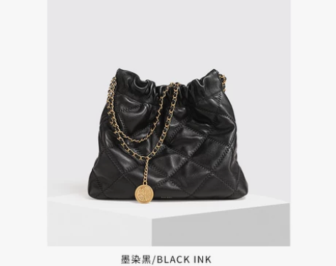 TOUTOU2023秋季新款羊皮菱格链条大...