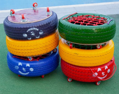 幼儿园 幼儿园玩具户外彩色塑料轮胎车儿童感...