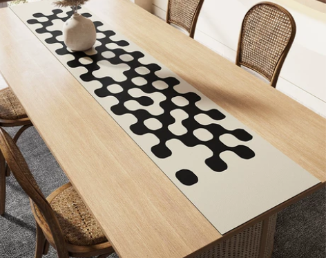 棋盘格子皮革硅胶桌旗餐桌桌垫防水防油桌布中...